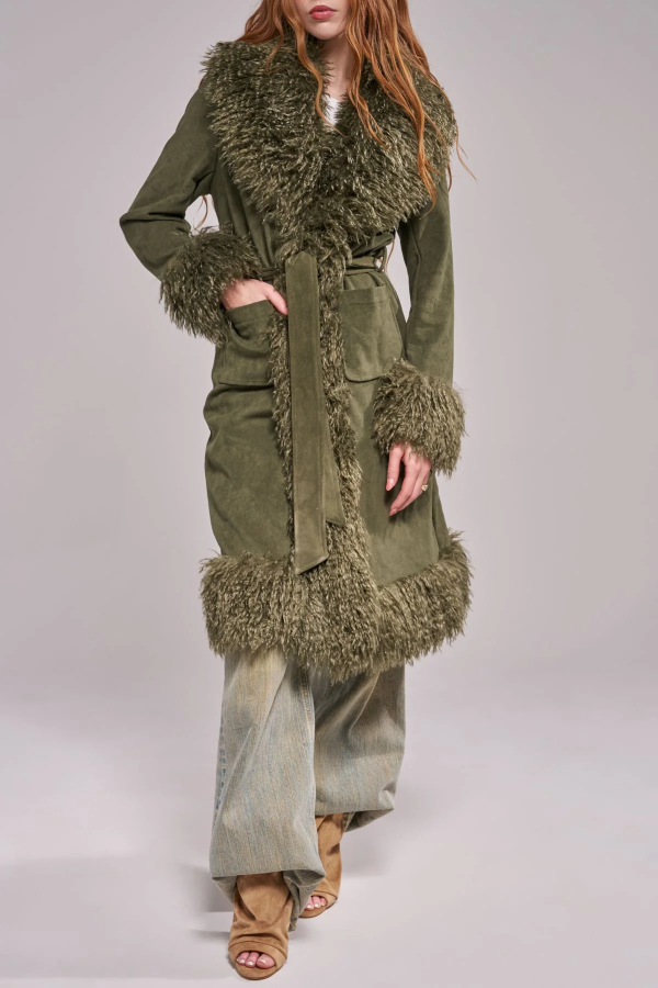 Jacket - FUR TRIM LONG - Olive