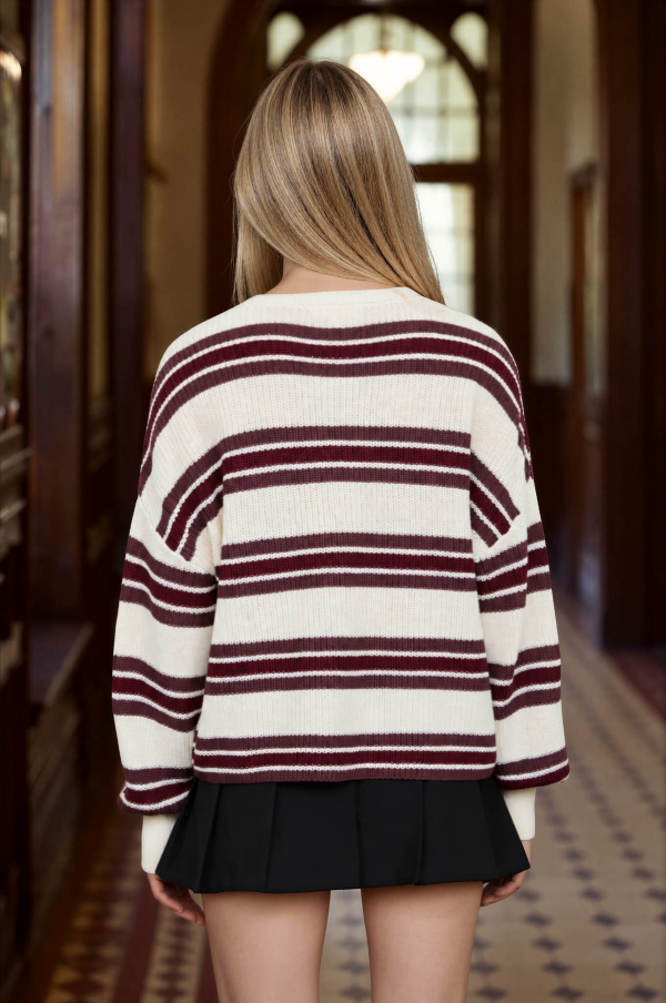 JR SWEATER - STRIPED RAW EDGE - Cream Multi