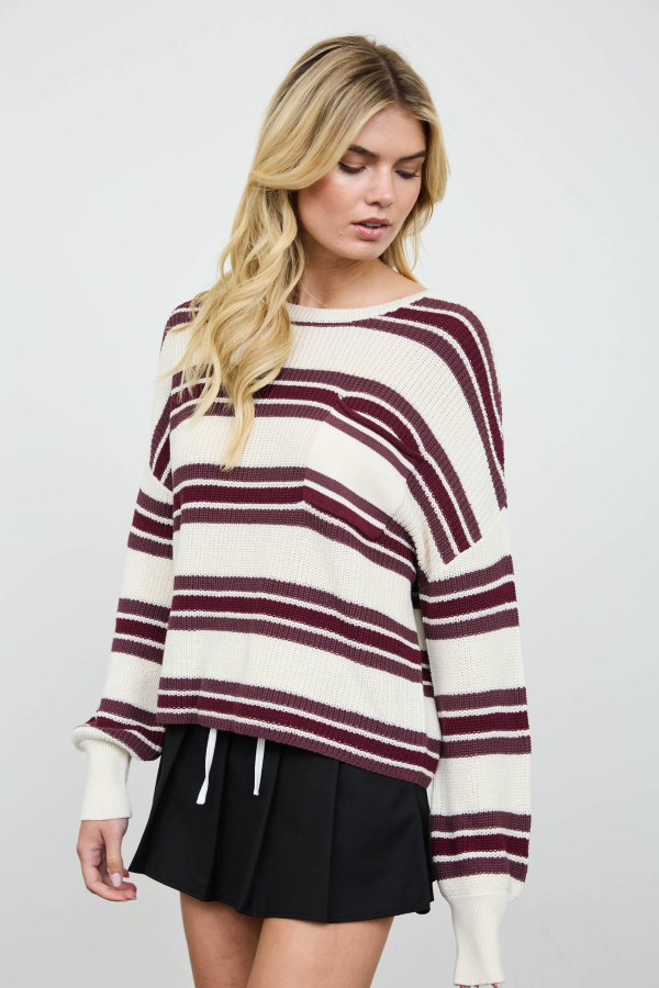 JR SWEATER - STRIPED RAW EDGE - Cream Multi