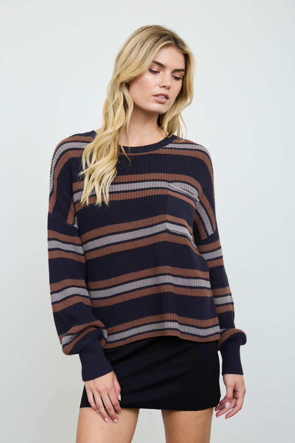JR SWEATER - STRIPED RAW EDGE - Navy Multi