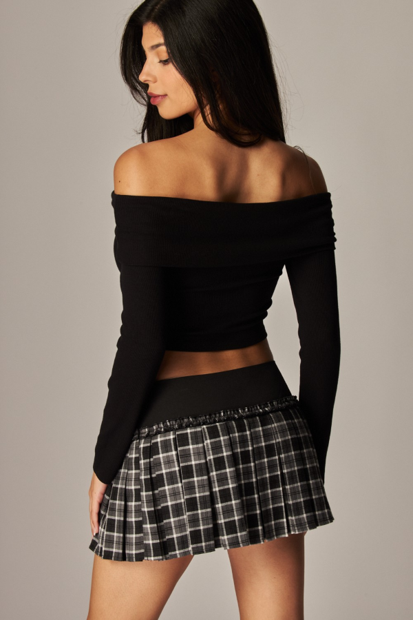 SKIRT - MINI PLAID PLEATED Skort - Black