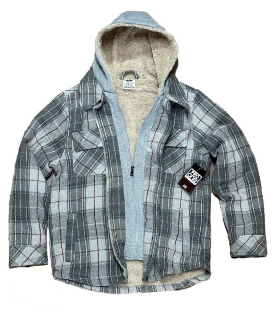Men's FLANNEL Jacket - SHERPA LINING - Grey Navy