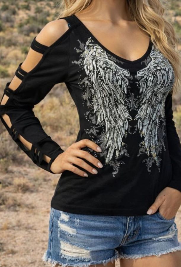JR LONG SLEEVE - WINGS CUT OUT - Black