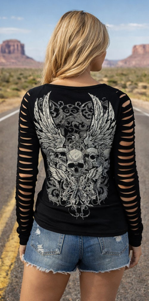 JR LONG SLEEVE - SKULL WING - Black