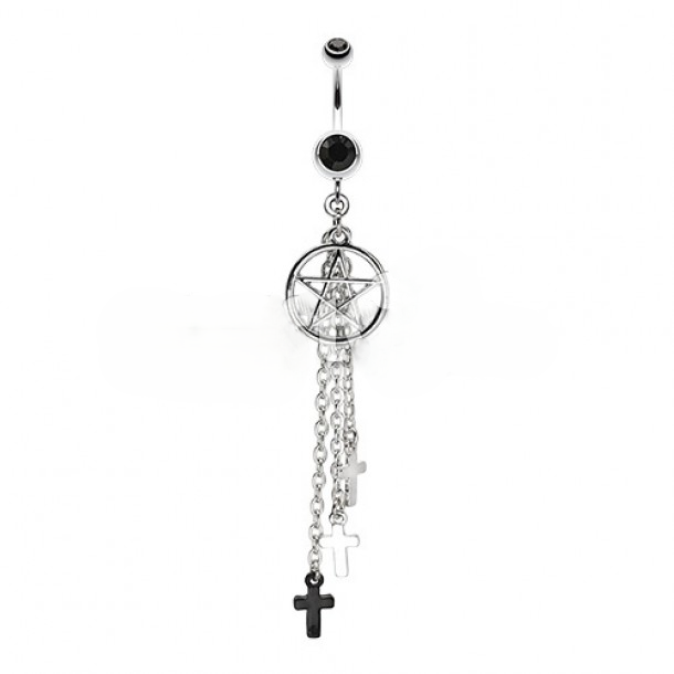 BELLY RING - PENTAGRAM CROSS