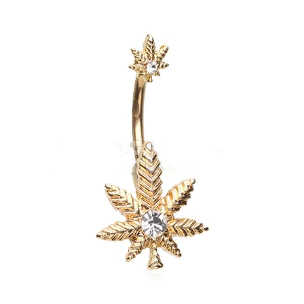 BELLY RING - POT LEAF - GOLD