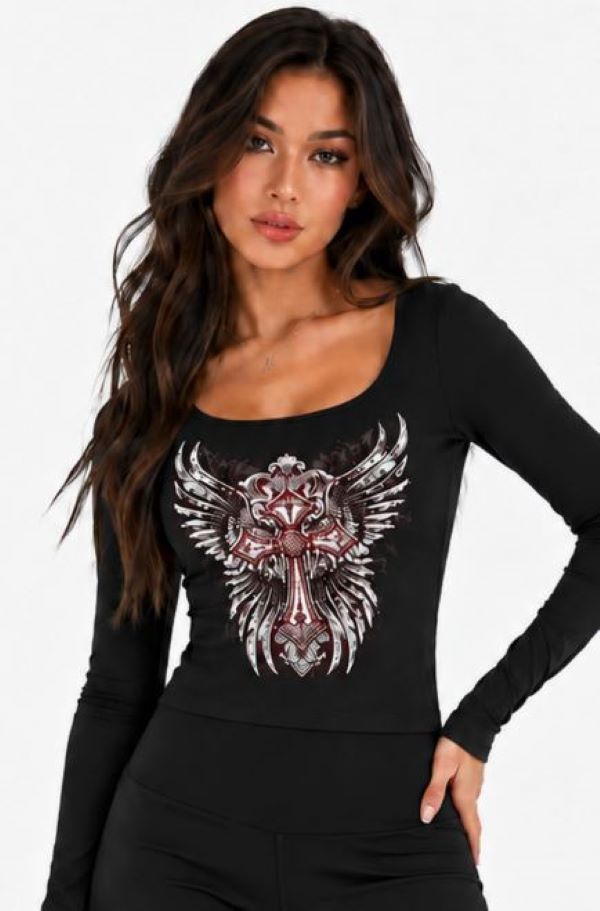 JR LONG SLEEVE Top - WINGED CROSS - hotRAGS.com