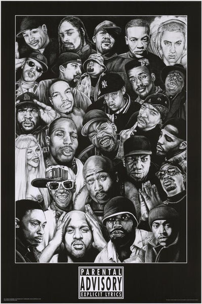 Rap Stars (B&W) Parental Advisory Poster - 23.5 In x 35.5 In - Special Order