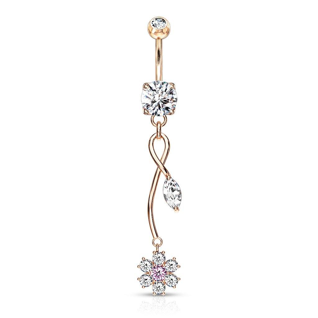 Belly Ring Flower Cz Pink Cent-hotRAGS.com