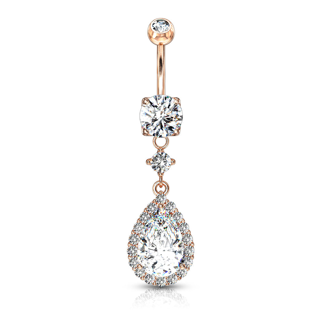 Belly Ring Teardrop Cz Rosegol-hotRAGS.com