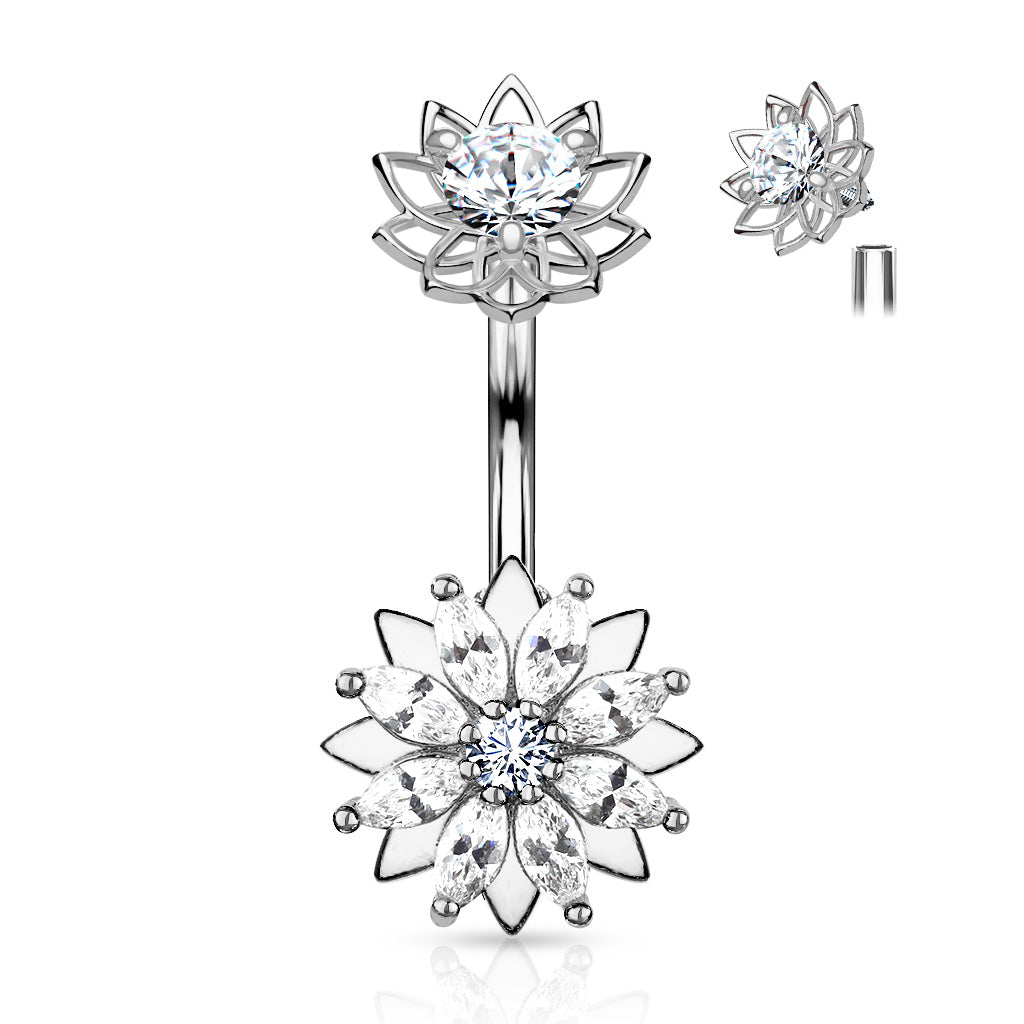 Belly Ring Flower Marquise Cz-hotRAGS.com