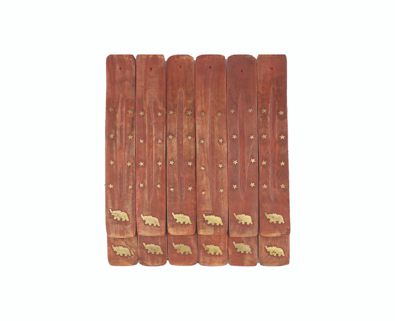 Incense Holder - Wooden Ash Catcher With Inlaid Elephant Brass Design-hotRAGS.com
