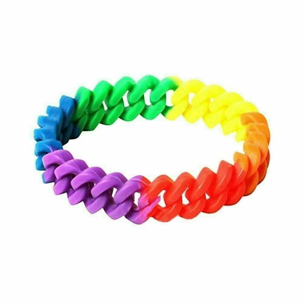 Bracelet - Rainbow Pride Silicone Link Gay Lgbt Rubber Wristband-hotRAGS.com