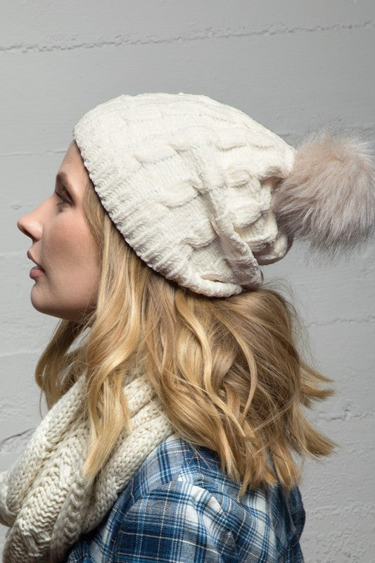 Beanie Winter Chenille Ivory-hotRAGS.com