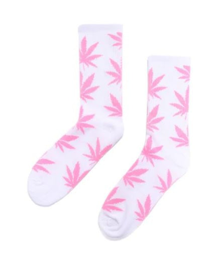 Socks White With Pink Leafs-hotRAGS.com
