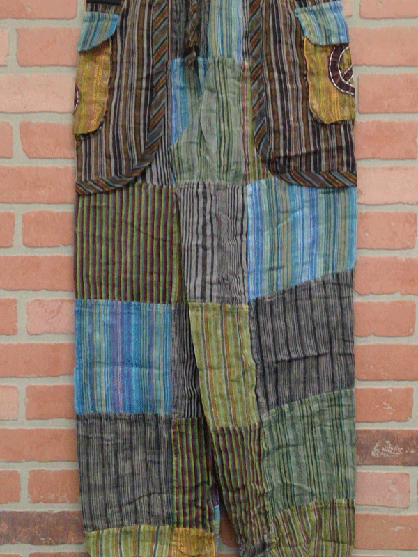 Pants - Boho Patchwork With Om Peace Signs Pocket Pants - Each Unique-hotRAGS.com