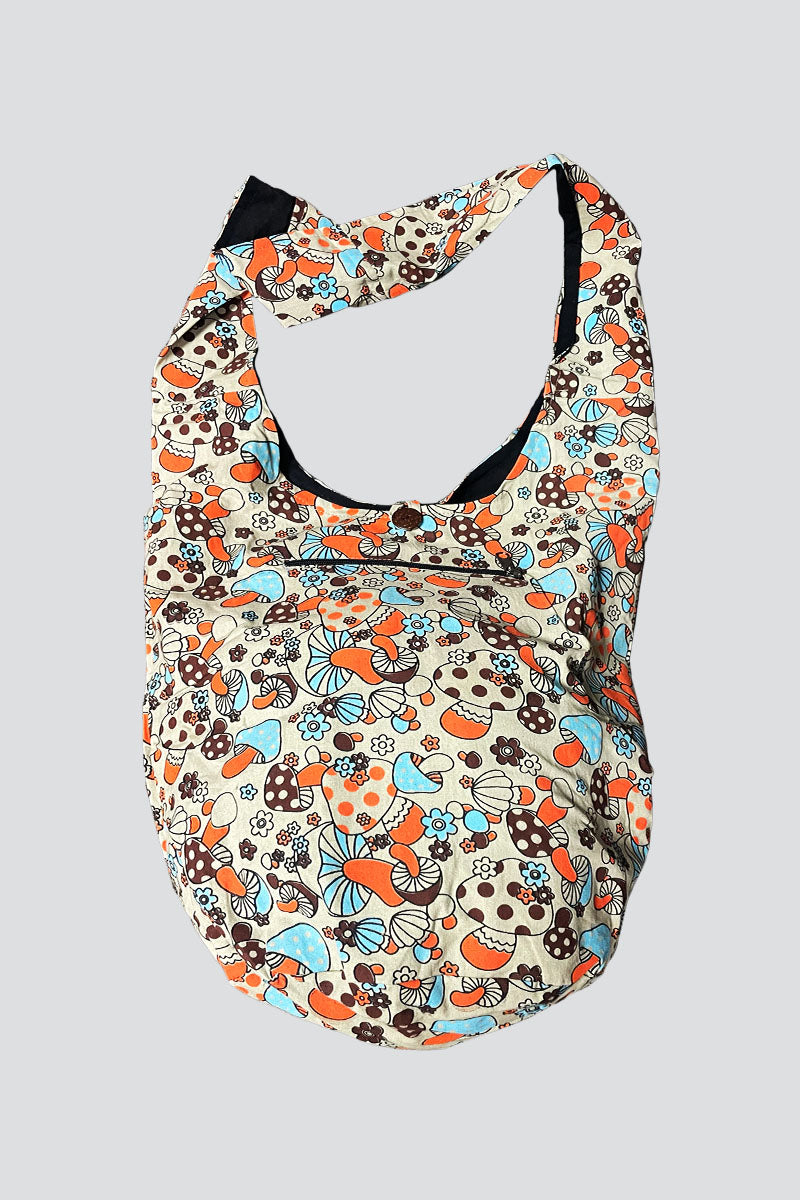 Bag Cotton Shoulder - Light Blue And Orange With Mushrooms!-hotRAGS.com