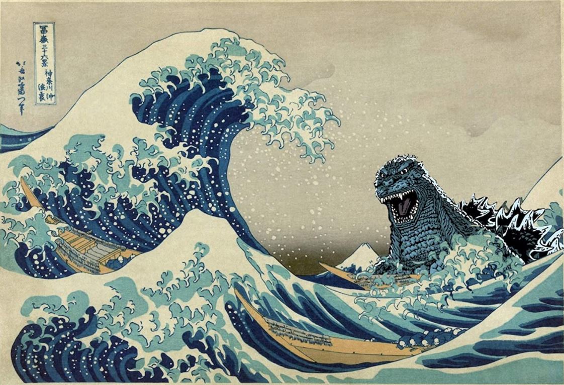 Poster Godzilla Vs Great Wave-hotRAGS.com