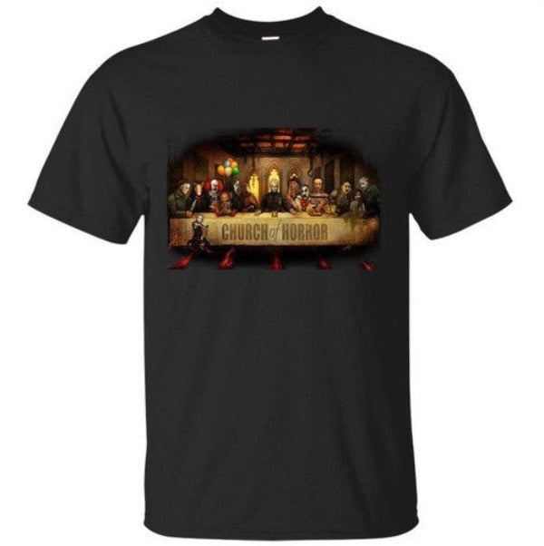 T Shirt - Get Down Art - Last Slasher Supper - Pennywise, Chucky, Scream, Jigsaw-hotRAGS.com