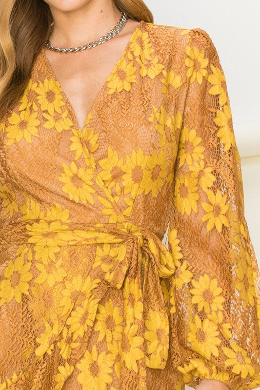 Dress - Long Sleeve Floral Orange With Sunflowers - Trending!-hotRAGS.com