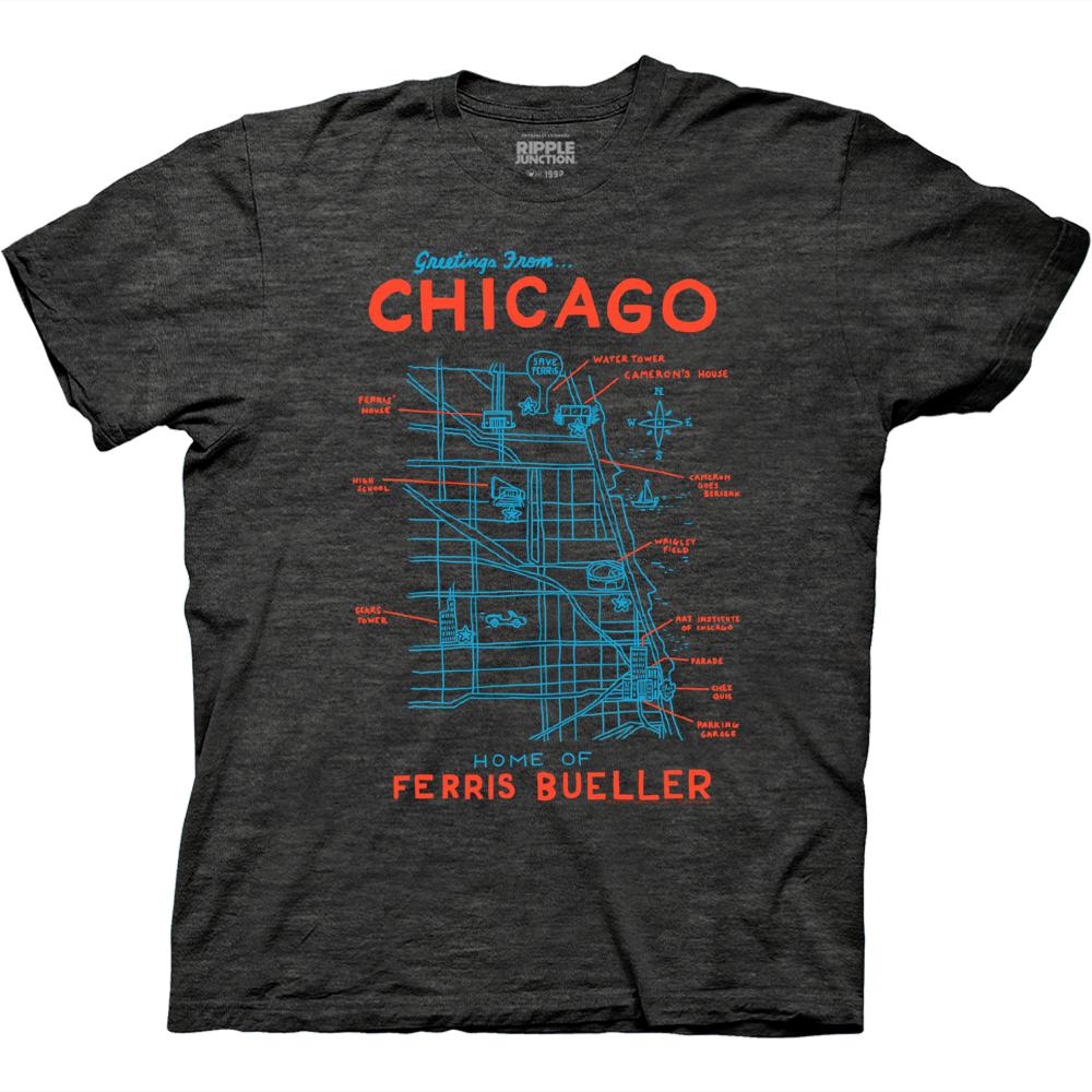 T Shirt Ferris Bueller's Day Off Chicago Map-hotRAGS.com