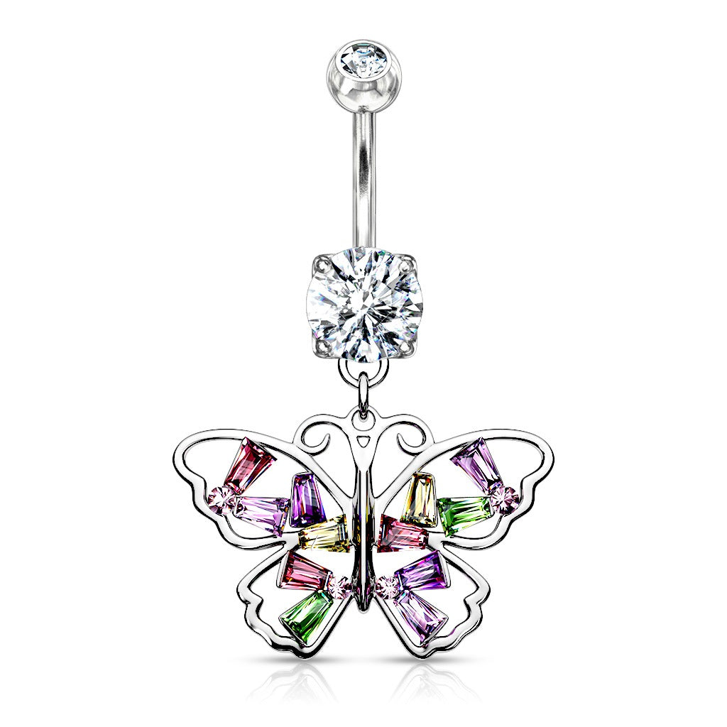 Belly Ring - Butterfly Multi Cubic Zirconia-hotRAGS.com