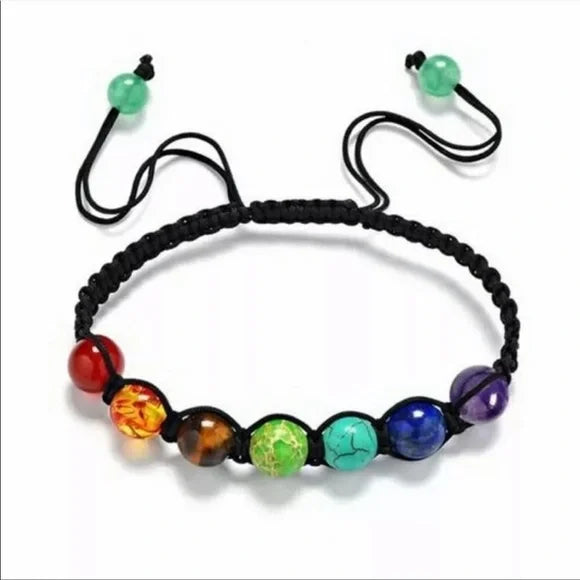 7 Chakra Gemstone Woven Cord Bracelet-hotRAGS.com