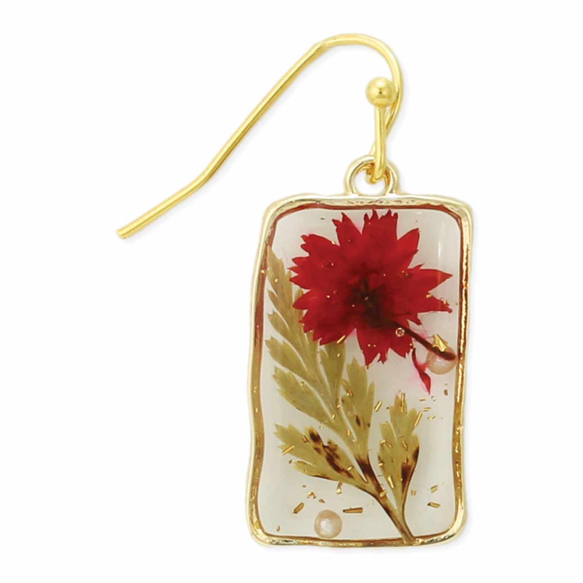 Cottage Red Dried Flower Rectangle Earrings-hotRAGS.com