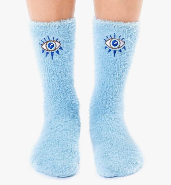 Fuzzy Evil Eye Crew Socks-hotRAGS.com