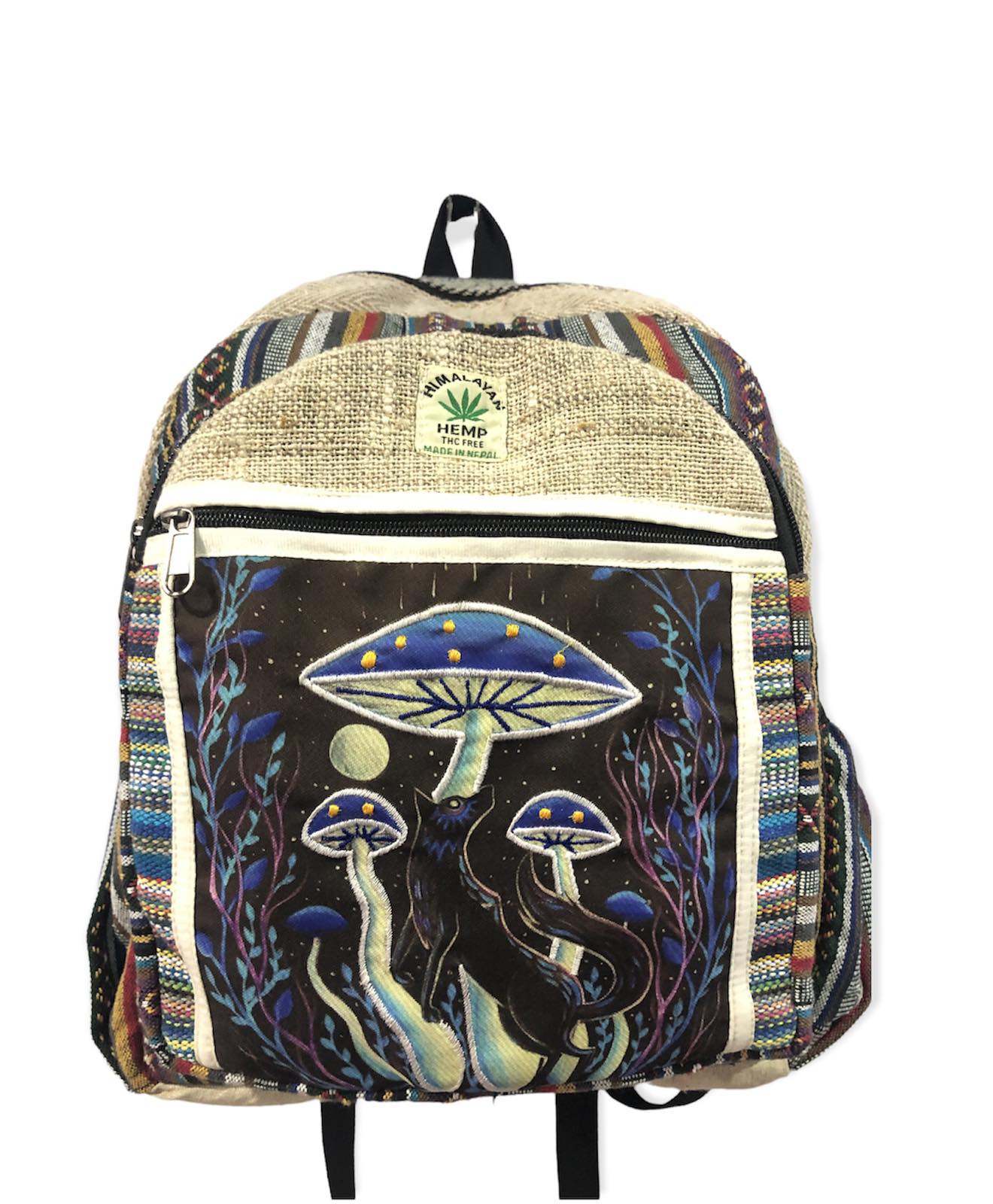 Cotton Hemp Multi Fox On Mushroom Backpack-hotRAGS.com