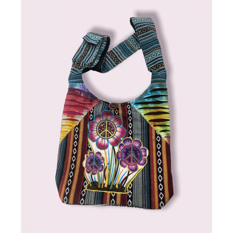 Bag - Cotton Peace Sign Flower Bag-hotRAGS.com