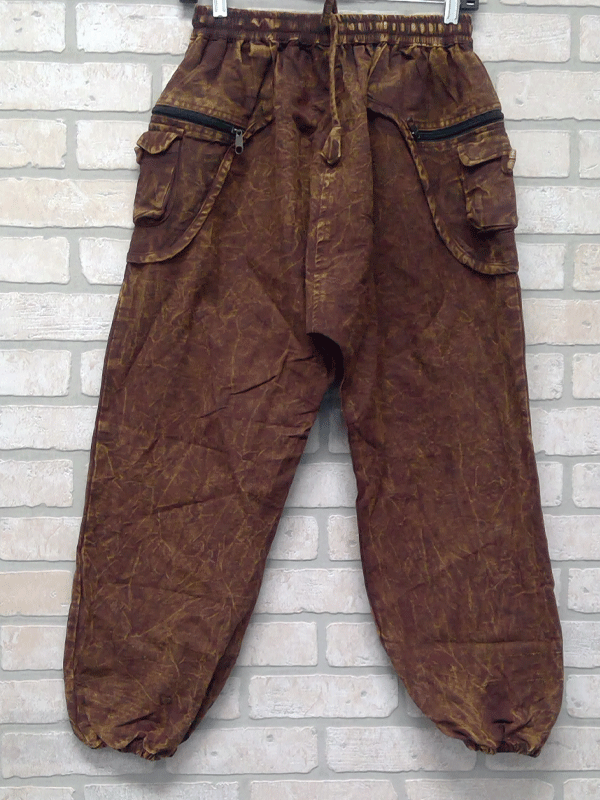Brown Cotton Stonewashed Pants-hotRAGS.com