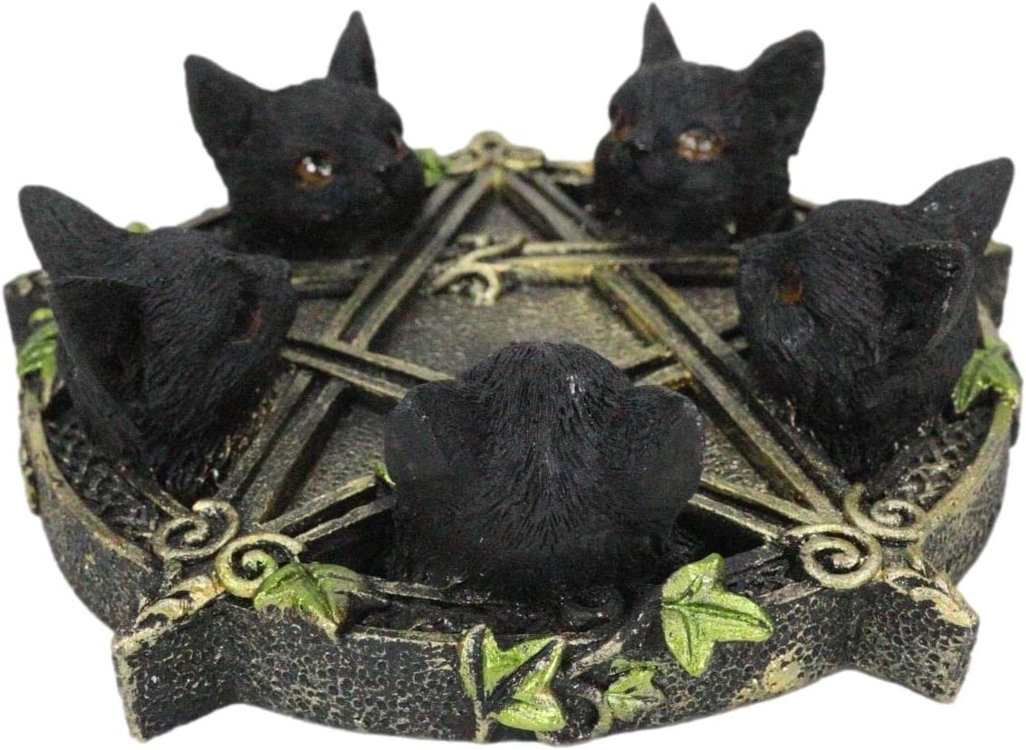 Incense Burner - Celtic Wiccan Pentagram Ivy Black Cats Witching Hour-hotRAGS.com
