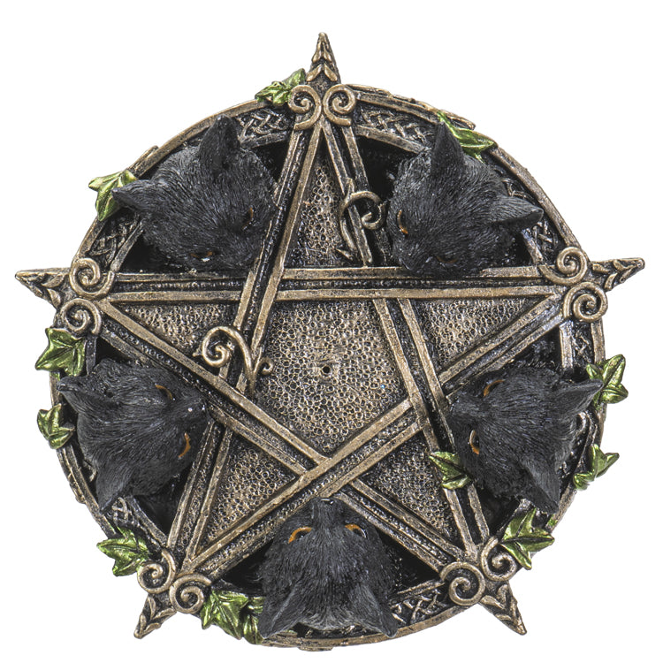 Celtic Wiccan Pentagram Ivy Black Cats Witching Hour Incense Burner-hotRAGS.com