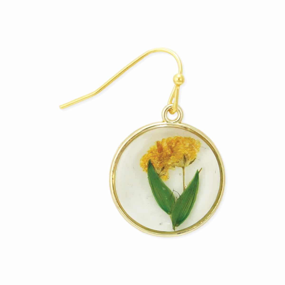 Cottage Yellow Green Dried Flower Round Earrings-hotRAGS.com