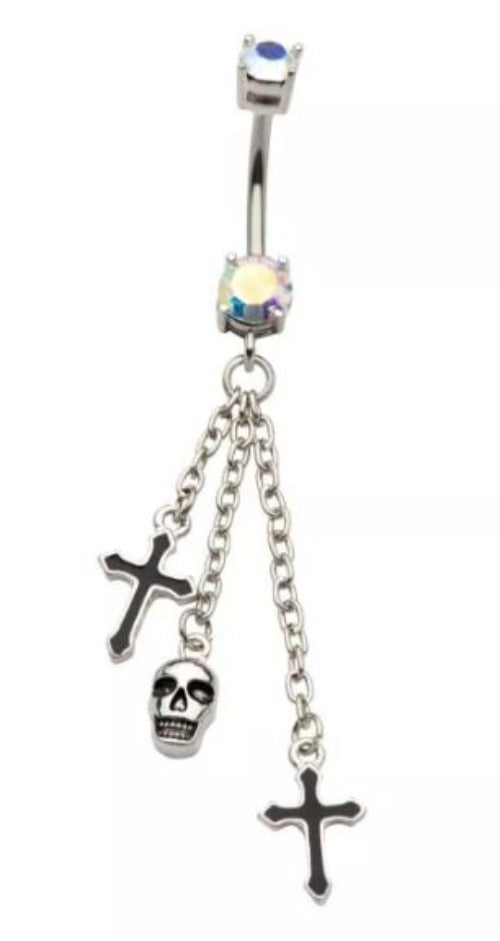 Skull Crosses Belly Ring-hotRAGS.com