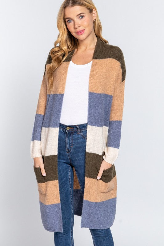 Cardigan Color Block Olive Taupe-hotRAGS.com