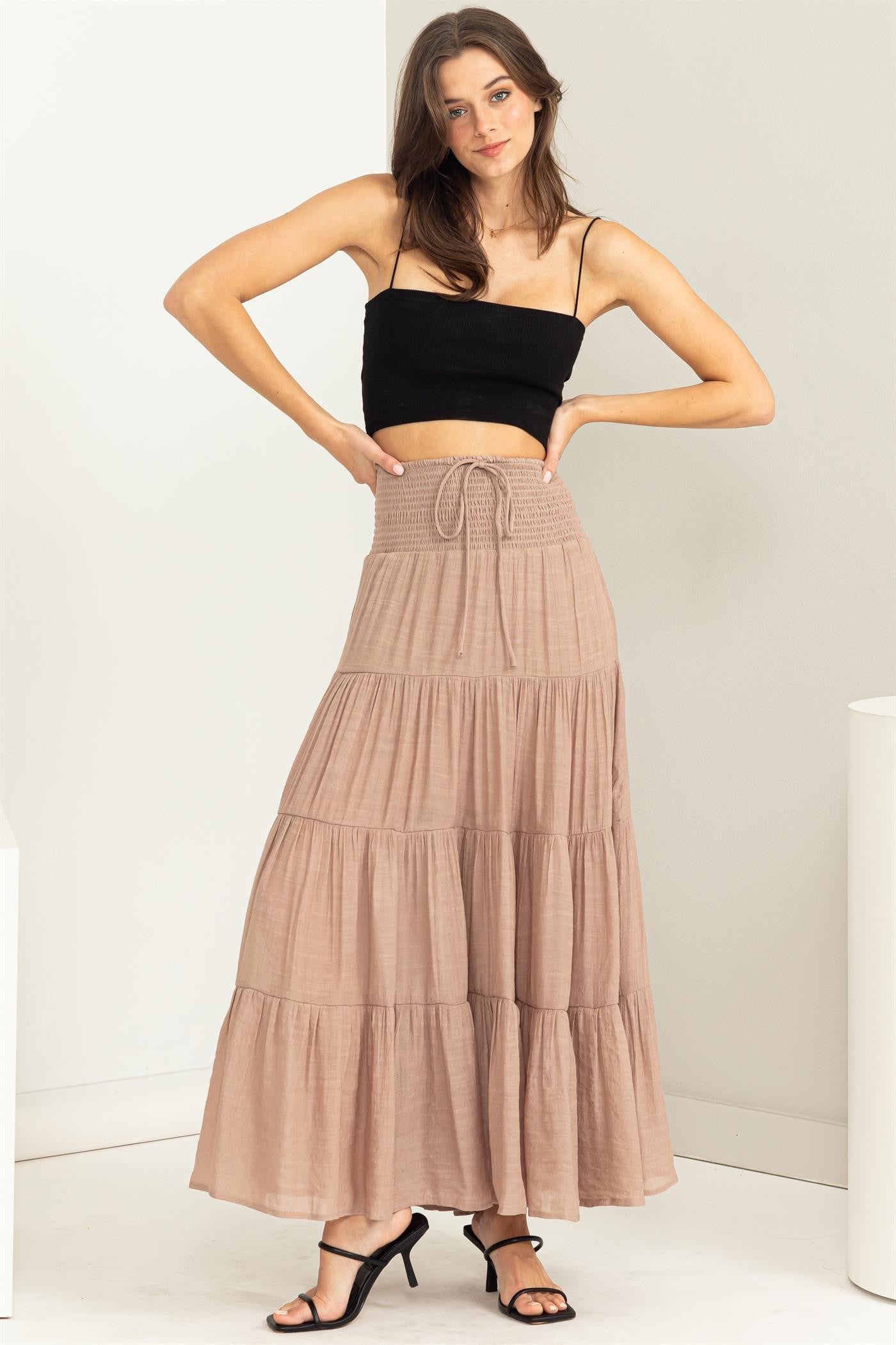 Skirt Long Tiered Taupe-hotRAGS.com