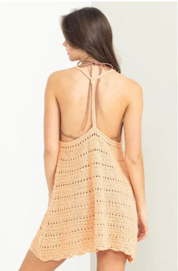 Dress - Sunny Babe T-Back Crochet Cover-Up Mini Dress-hotRAGS.com