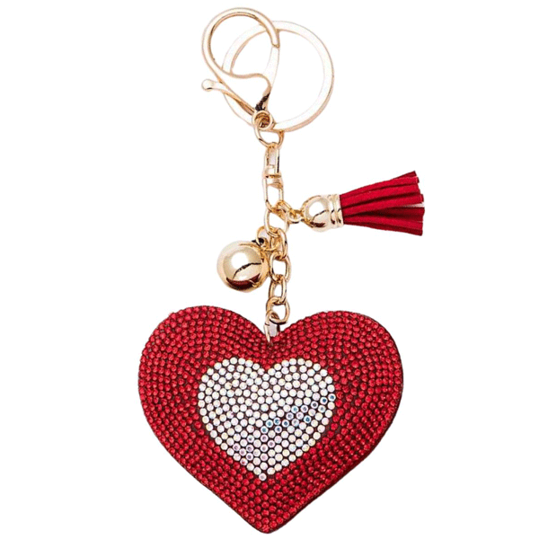 Keychain Rhinestone Red Double Heart-hotRAGS.com