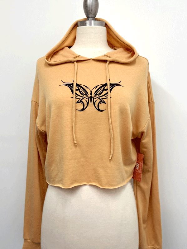 Jr Crop Long Sleeve Hoody - Tribal Butterfly-hotRAGS.com