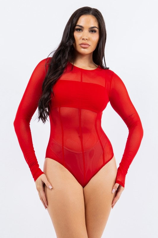Jr Long Sleeve Mesh Bodysuit - Red-hotRAGS.com