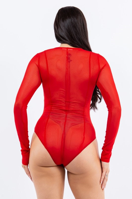 Jr Long Sleeve Mesh Bodysuit Red-hotRAGS.com