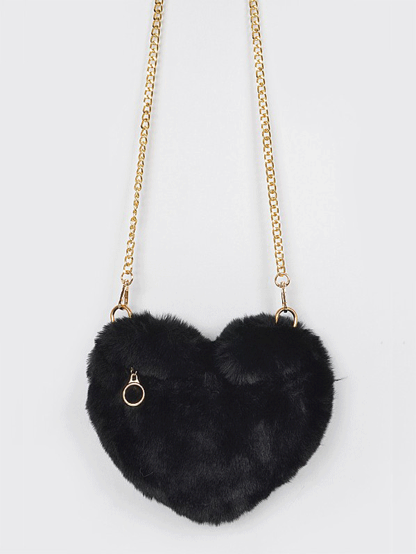 Bag Faux Fur Black Heart-hotRAGS.com
