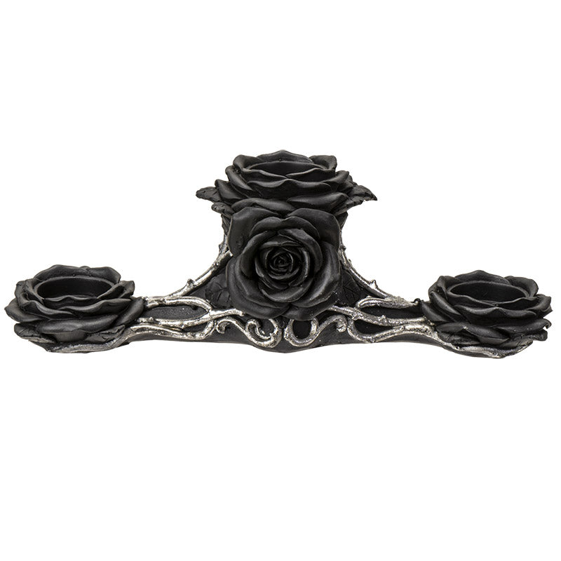 Candle Holder - Black Triple Rose-hotRAGS.com