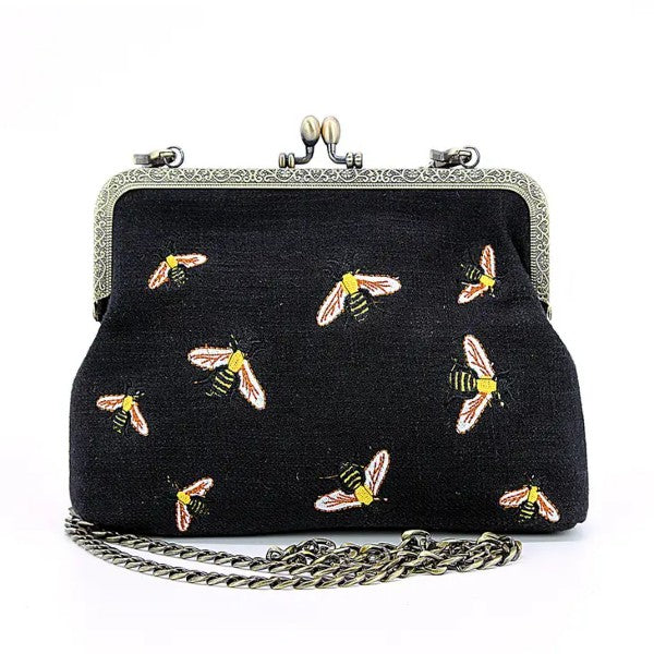 Bag Bees Kisslock Cotton Black-hotRAGS.com