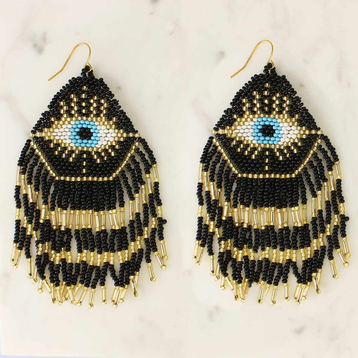 Mystical Eye Seed Bead Fringe Earrings-hotRAGS.com