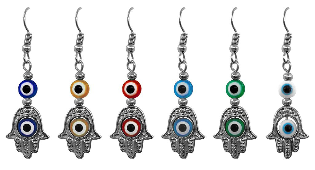 Earrings - Silver Hamsa Evil Eye-hotRAGS.com
